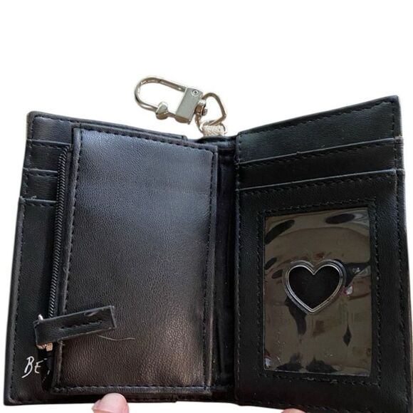 Betsey Johnson Heart XO Wallet Credit Card Case with Key Ring Faux Leather Beige - Picture 9 of 11